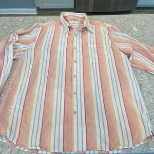 Tommy Bahama Pale Red and Yellow Striped Button Down Shirt-Large